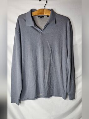 Vince Men's Large Heather Gray Long Sleeve Polo Shirt Cotton Blend Jersey